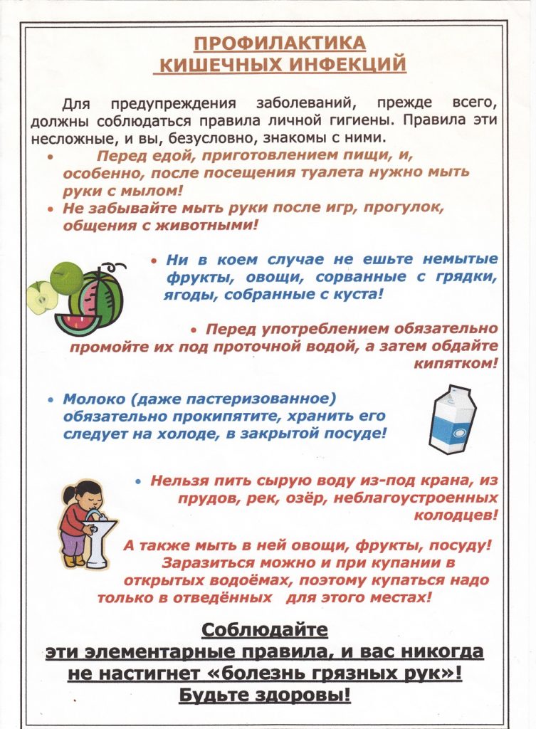 Памятки по профилактике кишечных инфекций.