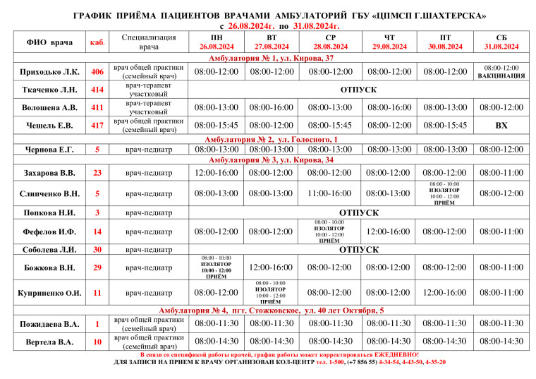 Внимание! Информация о графике приёмов врачами и врачами-педиатрами!. Внимание! Информация о графике приёмов врачами и врачами-педиатрами!.